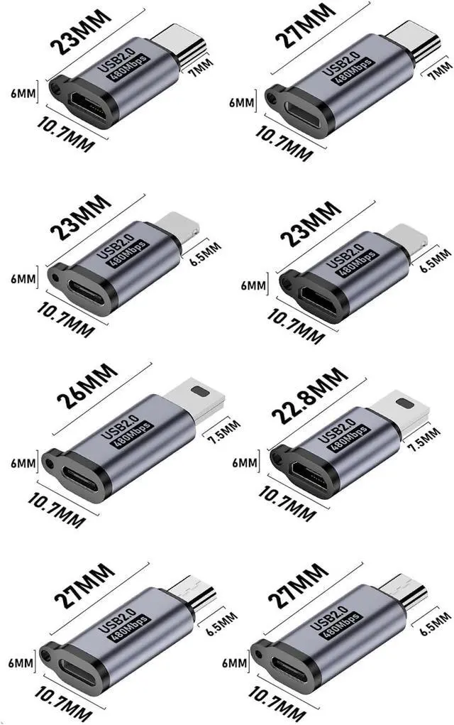 Alt view image 7 of 7 - WRIARICH USB C to Micro USB/Mini USB/Lighting Adapter Light-ning to USB C/Micro USB Converter Micro USB 2.0 to Type C/Lighting/Mini USB Connector (8 Pack)