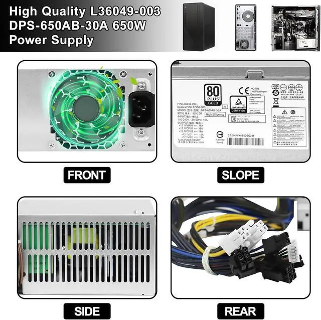 Alt view image 5 of 6 - LXun Upgrade L36049-003 DPS-650AB-30A 650W Switching Power Supply Compatible with HP Z2 G4 Z1 G5 800 G3 G4 G5 TE01 TG01 Replacement Parts L36048-003 L57253-003 DPS-650AB-30 A Workstation Power Supply