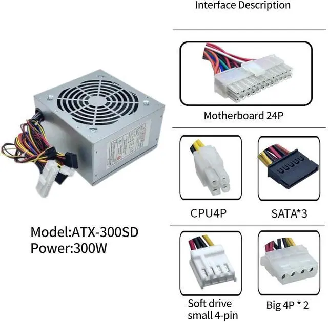 Alt view image 6 of 7 - WRIARICH Computer Power Supply 200W/250W/300W/350W Optional Comprehensive Protections Metal Heatsink Case Metal Power Supply