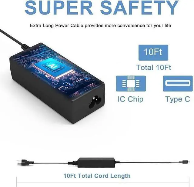 Alt view image 3 of 7 - WRIARICH 65W USB-C Laptop Charger Compatible with HP EliteBook 830 835 840 845 860 865 640 650 655 1040 ProBook 440 445 450 455 460 465 Series G8 G9 G10 G11 Type C Fast Charging AC Adapter Power Cord
