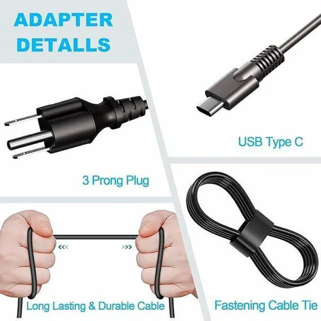 Alt view image 4 of 7 - WRIARICH 65W USB-C Laptop Charger Compatible with HP EliteBook 830 835 840 845 860 865 640 650 655 1040 ProBook 440 445 450 455 460 465 Series G8 G9 G10 G11 Type C Fast Charging AC Adapter Power Cord