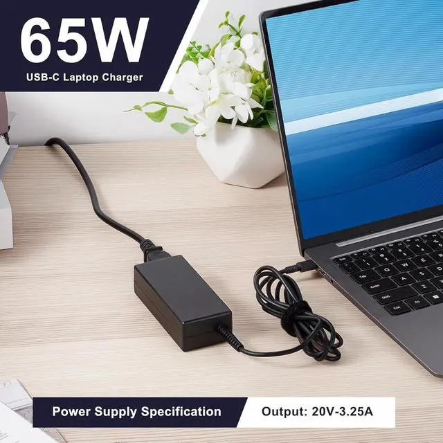 Alt view image 2 of 7 - WRIARICH 65W USB-C Laptop Charger Compatible with HP EliteBook 830 835 840 845 860 865 640 650 655 1040 ProBook 440 445 450 455 460 465 Series G8 G9 G10 G11 Type C Fast Charging AC Adapter Power Cord