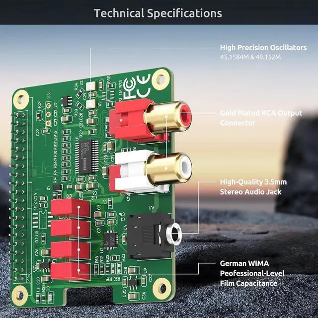 Alt view image 6 of 7 - WRIARICH HiFi DAC HAT for Raspberry Pi 5/4/3B+/Zero | PCM5122 384kHz/32bit DAC Audio Card Expansion Board | Dual Oscillators & DOP | RCA/3.5mm Output 112dB SNR