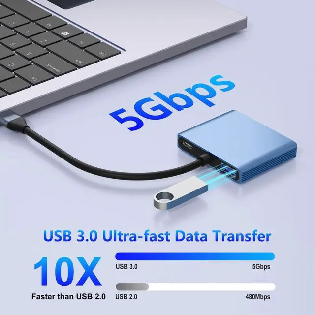 Alt view image 2 of 7 - DisplayPort Splitter for Dual Monitors 4K@60Hz USB C to Dual DisplayPort Splitter Adapter for Extended Display with 2 Displayports/USB3.0/100W PD Fast Charging Compatible with MacBook///Lenovo