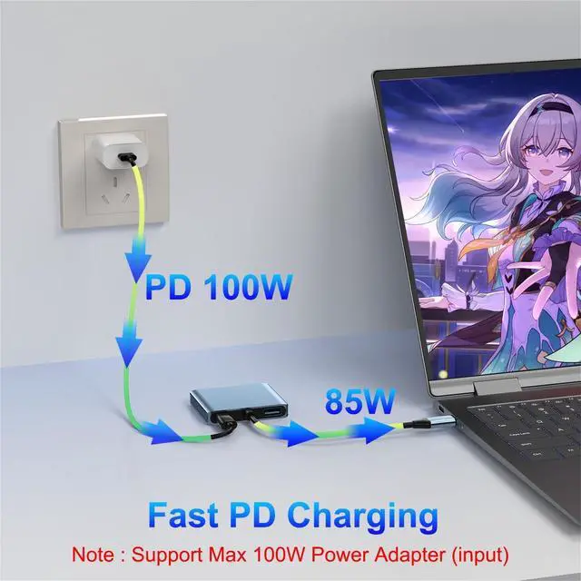 Alt view image 4 of 7 - DisplayPort Splitter for Dual Monitors 4K@60Hz USB C to Dual DisplayPort Splitter Adapter for Extended Display with 2 Displayports/USB3.0/100W PD Fast Charging Compatible with MacBook///Lenovo