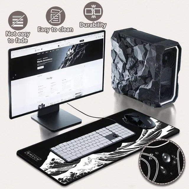 Alt view image 4 of 7 - Mouse Pad Gaming - Desk Mat for Keyboard and Mouse - Kanagawa Large Mouse Pad for Desk, Japanese Sea Wave Mousepad (31.5 x 11.8inch) with Non-Slip Base, Desks Pad Mat for Game, Office and Home
