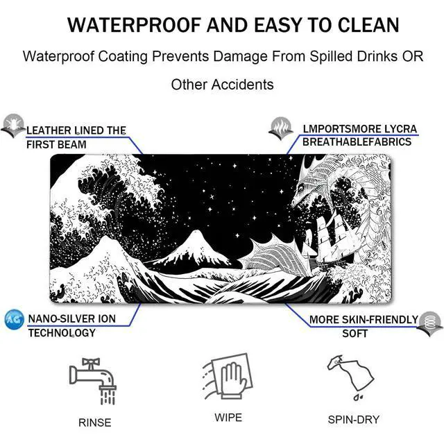 Alt view image 4 of 7 - WRIARICH Extra Large Mouse Pad, Gaming Mouse Pad, Waterproof Extra Large Mousepad with Stitched Edges, Non-Slip Base Keyboard Pad for Gamer, Office & Home, 31.5 x 15.8, Dragon