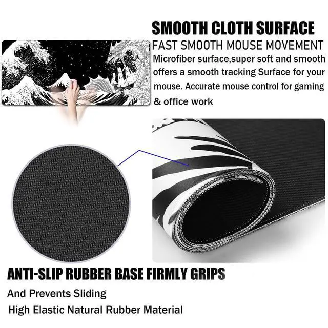 Alt view image 3 of 7 - WRIARICH Extra Large Mouse Pad, Gaming Mouse Pad, Waterproof Extra Large Mousepad with Stitched Edges, Non-Slip Base Keyboard Pad for Gamer, Office & Home, 31.5 x 15.8, Dragon