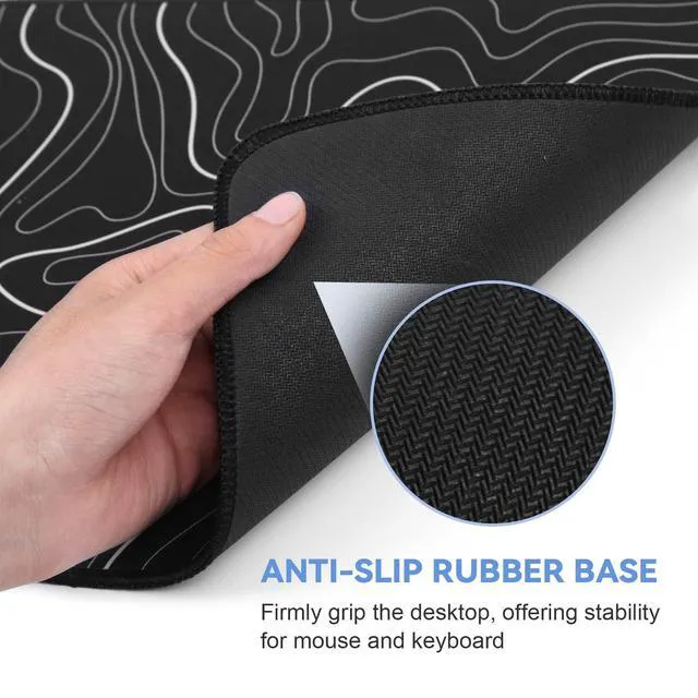 Alt view image 5 of 7 - WRIARICH Mouse Pad Gaming Mousepad 31.5 x 11.8in Large Mouse Pad for Keyboard and Mouse with Anti-Slip Rubber Base, Keyboard Pad XL Mouse Mat for Home and OfficeBlack with White Topographic Line