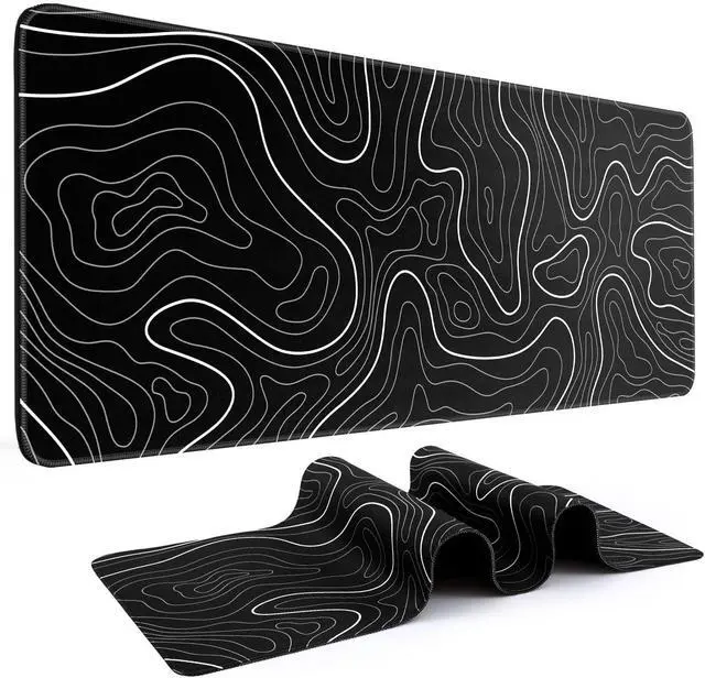Main image of WRIARICH Mouse Pad Gaming Mousepad 31.5 x 11.8in Large Mouse Pad for Keyboard and Mouse with Anti-Slip Rubber Base, Keyboard Pad XL Mouse Mat for Home and OfficeBlack with White Topographic Line