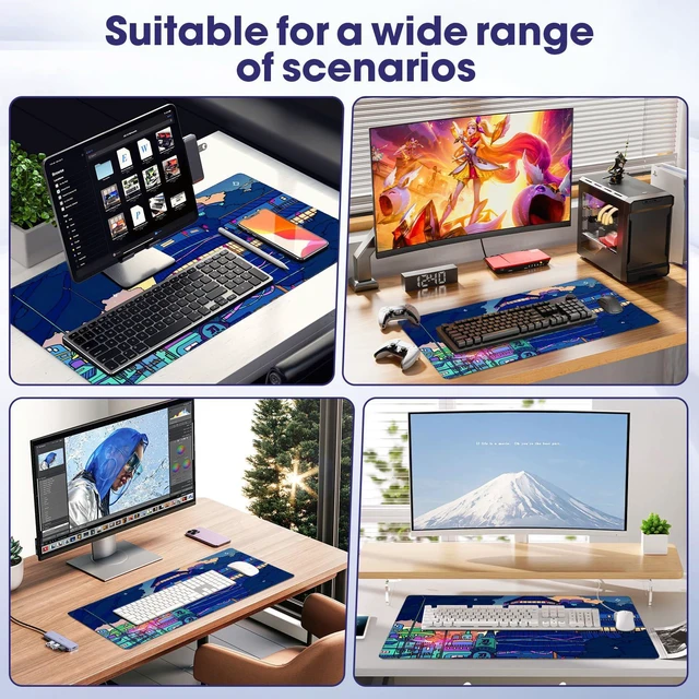 Alt view image 7 of 7 - WRIARICH Gaming Mouse Pad - 31.5" x 15.7" Large Desk Mat with Stitched Edges, Waterproof Coating, Non-Slip Rubber Base for Gamers, Esports Pros, Office & Home