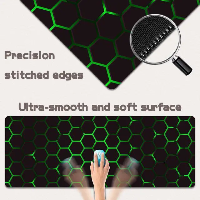 Alt view image 2 of 7 - WRIARICH Gaming Mouse Pad - (31.5"×11.8") Honeycomb Large Mouse Pads for Desk - Desk Mat for Keyboard and Mouse with Non-Slip Base, Desks Pad Matfor Game/Office & HomeBlack and Green