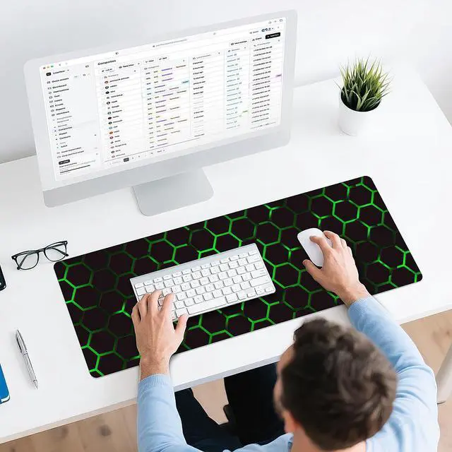 Alt view image 6 of 7 - WRIARICH Gaming Mouse Pad - (31.5"×11.8") Honeycomb Large Mouse Pads for Desk - Desk Mat for Keyboard and Mouse with Non-Slip Base, Desks Pad Matfor Game/Office & HomeBlack and Green