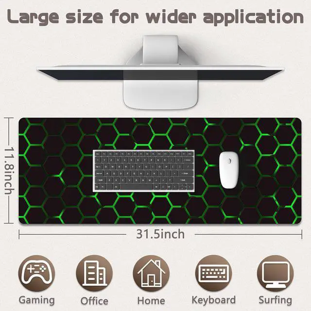 Alt view image 5 of 7 - WRIARICH Gaming Mouse Pad - (31.5"×11.8") Honeycomb Large Mouse Pads for Desk - Desk Mat for Keyboard and Mouse with Non-Slip Base, Desks Pad Matfor Game/Office & HomeBlack and Green
