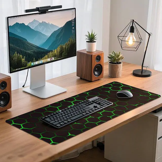Alt view image 7 of 7 - WRIARICH Gaming Mouse Pad - (31.5"×11.8") Honeycomb Large Mouse Pads for Desk - Desk Mat for Keyboard and Mouse with Non-Slip Base, Desks Pad Matfor Game/Office & HomeBlack and Green