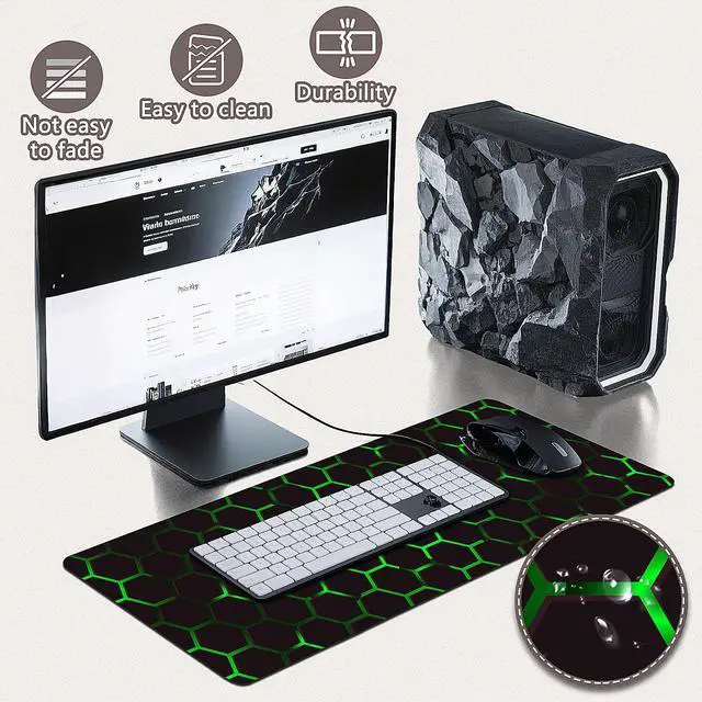 Alt view image 4 of 7 - WRIARICH Gaming Mouse Pad - (31.5"×11.8") Honeycomb Large Mouse Pads for Desk - Desk Mat for Keyboard and Mouse with Non-Slip Base, Desks Pad Matfor Game/Office & HomeBlack and Green