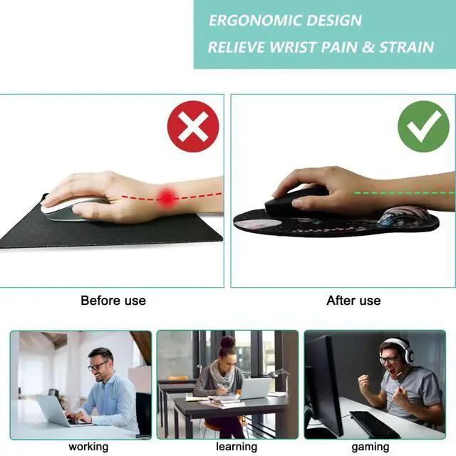 Alt view image 2 of 7 - WRIARICH Mouse Pad with Wrist Support, Ergonomic Mouse Pad with Memory Foam Wrist Rest Cushion, Non-Slip Rubber Base Gaming Mice Pad for Home Office Computer Laptop, Snail