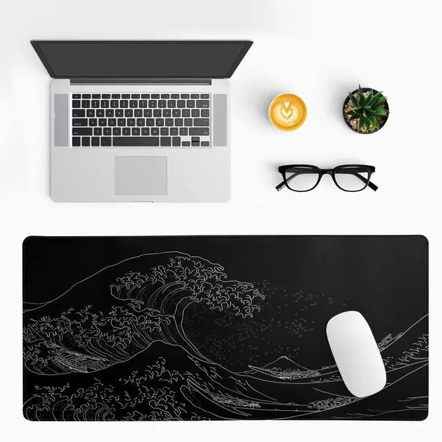 Alt view image 3 of 6 - WRIARICH Japanese Sea Wave Large Mouse Pad, Anime Black Gaming, Extended Kanagawa Mat Desk Pad, 3mm Thick Long Non-Slip Rubber Base Mice Pad, 31.5 X 11.8 Inch