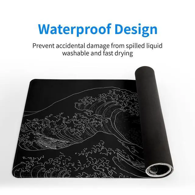 Alt view image 4 of 6 - WRIARICH Japanese Sea Wave Large Mouse Pad, Anime Black Gaming, Extended Kanagawa Mat Desk Pad, 3mm Thick Long Non-Slip Rubber Base Mice Pad, 31.5 X 11.8 Inch