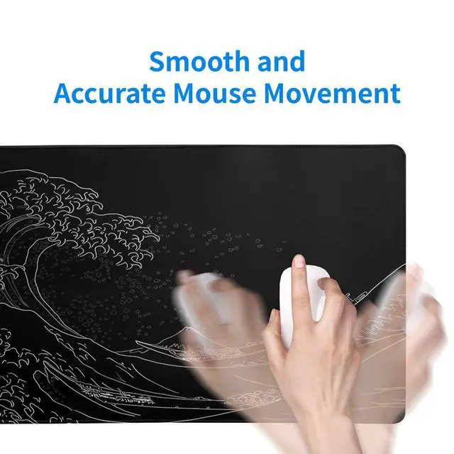 Alt view image 5 of 6 - WRIARICH Japanese Sea Wave Large Mouse Pad, Anime Black Gaming, Extended Kanagawa Mat Desk Pad, 3mm Thick Long Non-Slip Rubber Base Mice Pad, 31.5 X 11.8 Inch