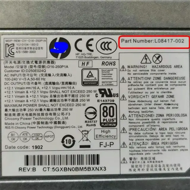 Alt view image 2 of 3 - WRIARICH For ProDesk 400 600 800 G3 G4 Power Supply 250W D16-250P1A PCH022 L08417-002 FULLY Tested 90 DAYS WARRANTY
