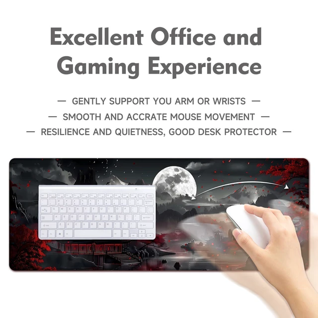 Alt view image 2 of 7 - WRIARICH Japanese Desk Mat Mouse Pad Dark Moon Gaming Desk Pad XL Large Mouse Mat Office Decor Accessories (Mountain Moon)