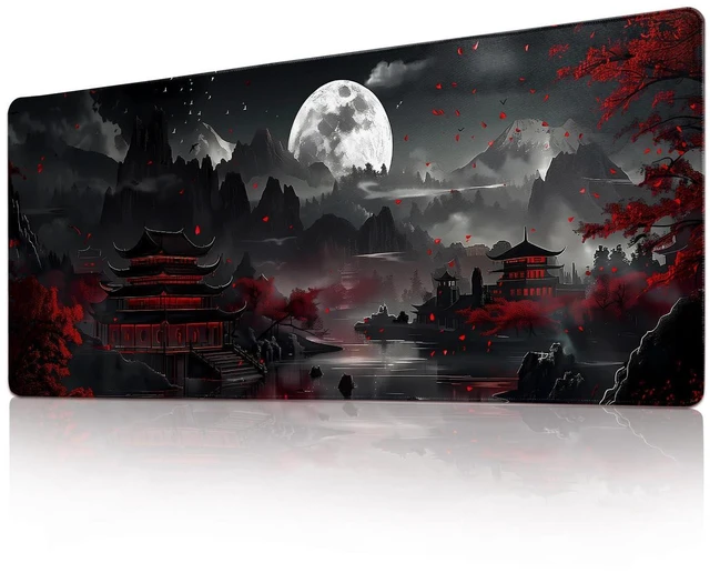 Main image of WRIARICH Japanese Desk Mat Mouse Pad Dark Moon Gaming Desk Pad XL Large Mouse Mat Office Decor Accessories (Mountain Moon)