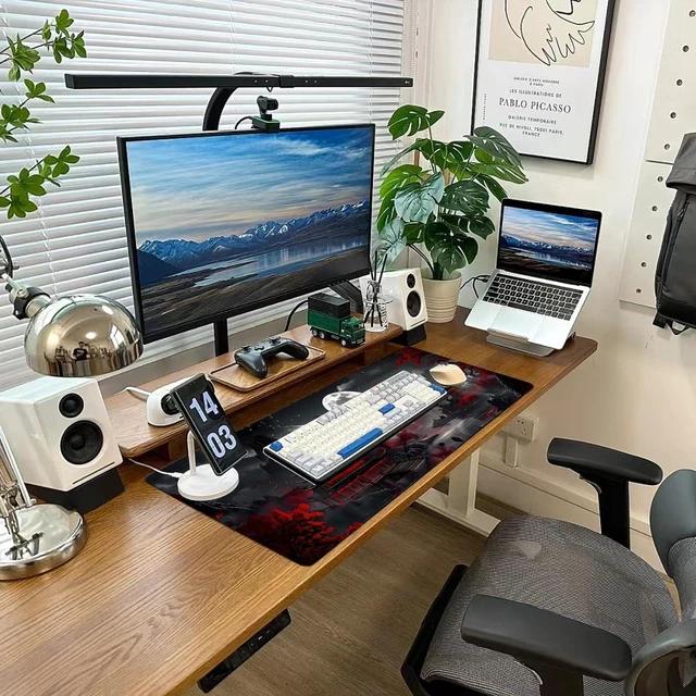 Alt view image 7 of 7 - WRIARICH Japanese Desk Mat Mouse Pad Dark Moon Gaming Desk Pad XL Large Mouse Mat Office Decor Accessories (Mountain Moon)