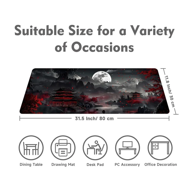 Alt view image 4 of 7 - WRIARICH Japanese Desk Mat Mouse Pad Dark Moon Gaming Desk Pad XL Large Mouse Mat Office Decor Accessories (Mountain Moon)