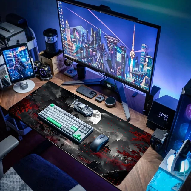 Alt view image 6 of 7 - WRIARICH Japanese Desk Mat Mouse Pad Dark Moon Gaming Desk Pad XL Large Mouse Mat Office Decor Accessories (Mountain Moon)
