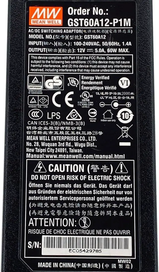 Alt view image 2 of 7 - WRIARICH Mean Well GST60A12-P1M AC Adapter 60W 12V 5A Power Supply 5.5x2.5 mm