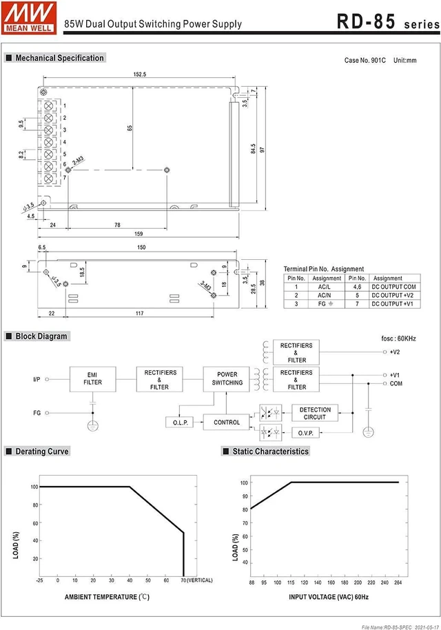 Alt view image 5 of 5 - WRIARICH Original Mean Well 88W 5V 24V Dual Output Switching Power Supply 5V/8A 24V/2A SMPS Enclosed Type Power Supply Unit Transformer Input 88-264Vac