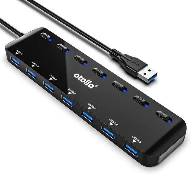 Main image of WRIARICH atolla 7-Port USB 3.0 Hub Splitter, USB Extender Ultra Slim Data USB Hub with Individual Power Switch and LEDs