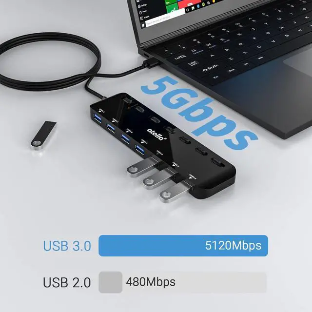 Alt view image 2 of 7 - WRIARICH atolla 7-Port USB 3.0 Hub Splitter, USB Extender Ultra Slim Data USB Hub with Individual Power Switch and LEDs
