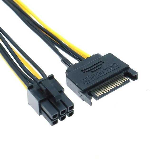 Alt view image 4 of 6 - WRIARICH SATA 15Pin Male to 6Pin Male Graphics Card Power Cord, SATA Powered by Power Supply Cable,15P to 6P Reverse Power Supply Cable