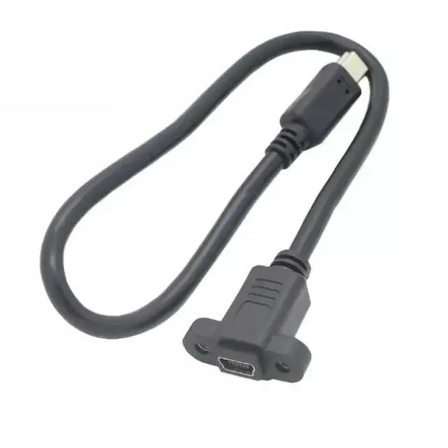 Alt view image 2 of 6 - WRIARICH 25cm Mini USB 2.0 Male to Mini 5Pin Female Extension Cable Pitch 17.5mm With Screw Panel Mounting Hole for T-mount Car Adapter