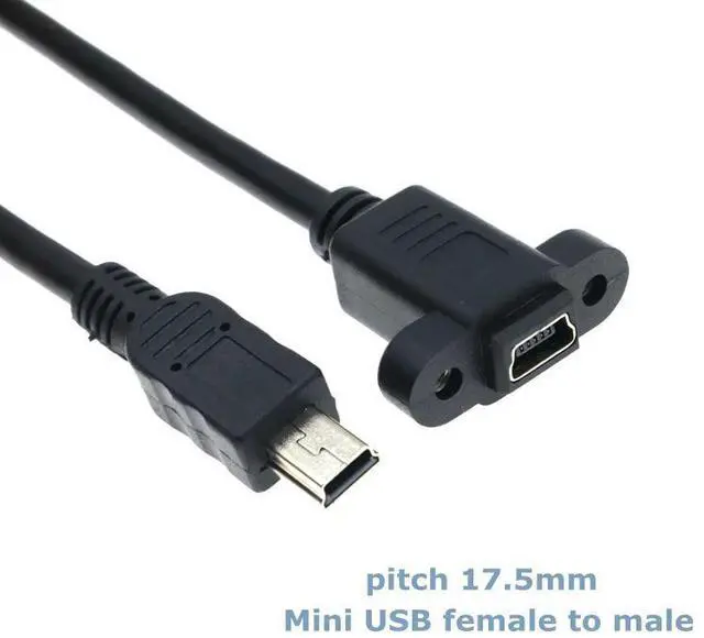 Main image of WRIARICH 25cm Mini USB 2.0 Male to Mini 5Pin Female Extension Cable Pitch 17.5mm With Screw Panel Mounting Hole for T-mount Car Adapter