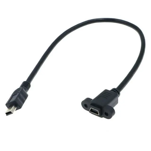 Alt view image 3 of 6 - WRIARICH 25cm Mini USB 2.0 Male to Mini 5Pin Female Extension Cable Pitch 17.5mm With Screw Panel Mounting Hole for T-mount Car Adapter