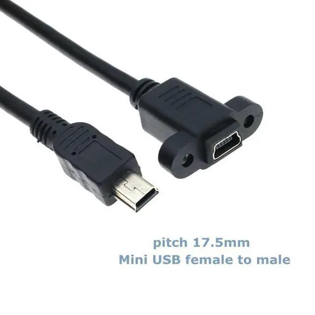 Alt view image 4 of 6 - WRIARICH 25cm Mini USB 2.0 Male to Mini 5Pin Female Extension Cable Pitch 17.5mm With Screw Panel Mounting Hole for T-mount Car Adapter