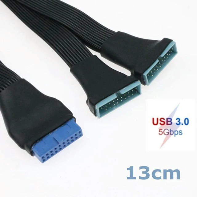 Main image of WRIARICH Black 13cm USB 3.0 19/20Pin Internal Extension Header 1 to 2 Adapter Splitter Cable for Motherboard