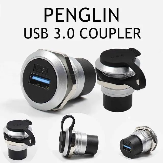 Alt view image 3 of 5 - WRIARICH PENGLIN 5PCS USB 3.0 Panel Mount Coupler, USB 3.0 Panel Mount Connector Female to Female Bulkhead Extension Adapter with Water/Dustproof cap