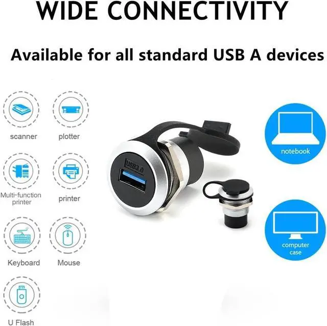 Alt view image 4 of 5 - WRIARICH PENGLIN 5PCS USB 3.0 Panel Mount Coupler, USB 3.0 Panel Mount Connector Female to Female Bulkhead Extension Adapter with Water/Dustproof cap