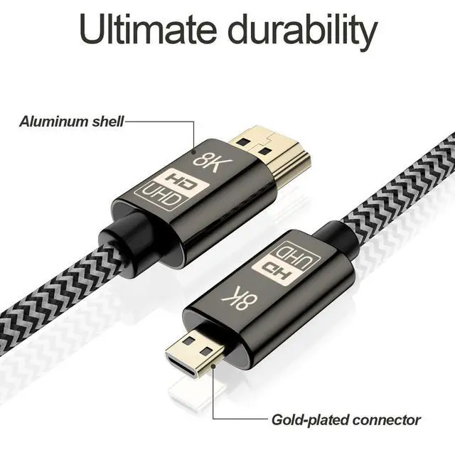 Alt view image 6 of 7 - WRIARICH Micro HDMI to HDMI 2.1 8K Cable High Speed 8K@60Hz 4K@120Hz Male to Male Ultra HD HDR Adapter for Digital Cameras, camcorders, Tablets and Other Devices with Micro HDMI 1.5M