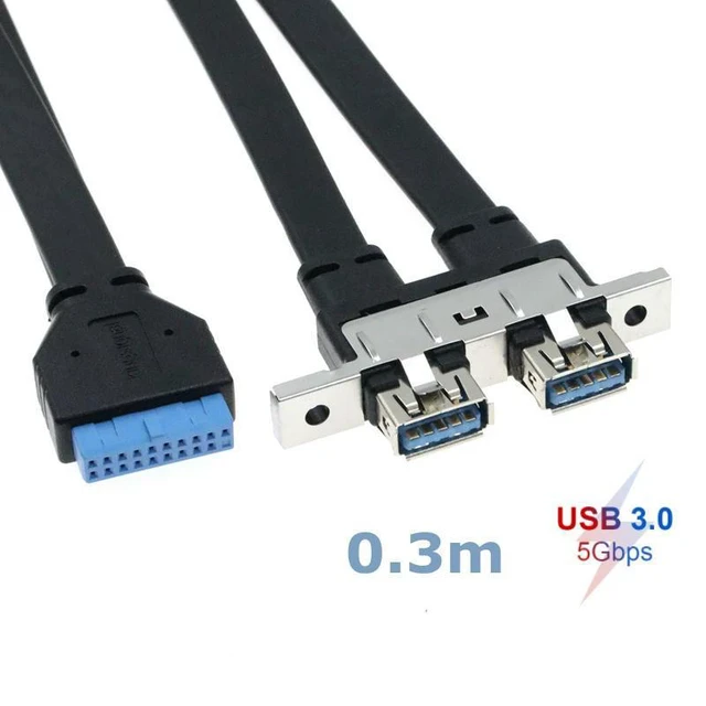 Main image of WRIARICH 0.3m 5Gbps USB 3.0 20pin Female to Double USB 3.0 2 Port to 19pin Female Flat Wire With Panel Mounting Holes