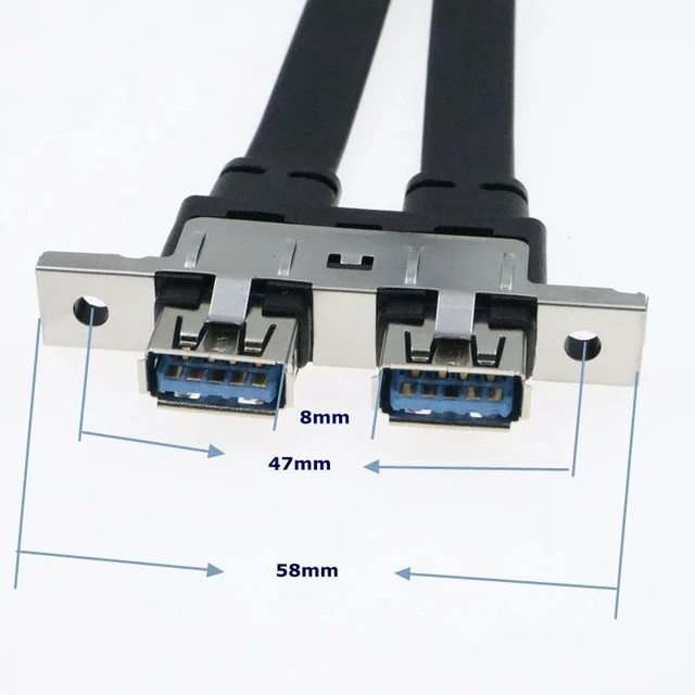 Alt view image 2 of 3 - WRIARICH 0.3m 5Gbps USB 3.0 20pin Female to Double USB 3.0 2 Port to 19pin Female Flat Wire With Panel Mounting Holes