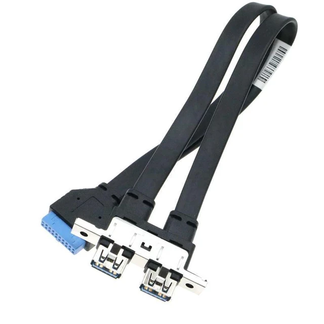 Alt view image 3 of 3 - WRIARICH 0.3m 5Gbps USB 3.0 20pin Female to Double USB 3.0 2 Port to 19pin Female Flat Wire With Panel Mounting Holes
