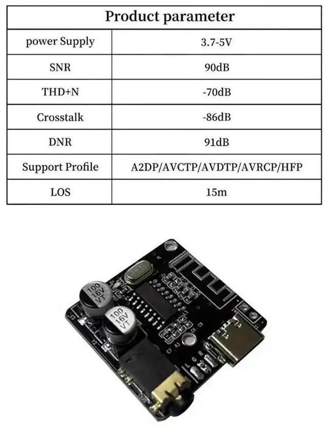 Alt view image 2 of 3 - WRIARICH Audio Receiver Board Bluetooth 5.0 MP3 Lossless Decoder Stereo Music Module 3.7-5V Type-C