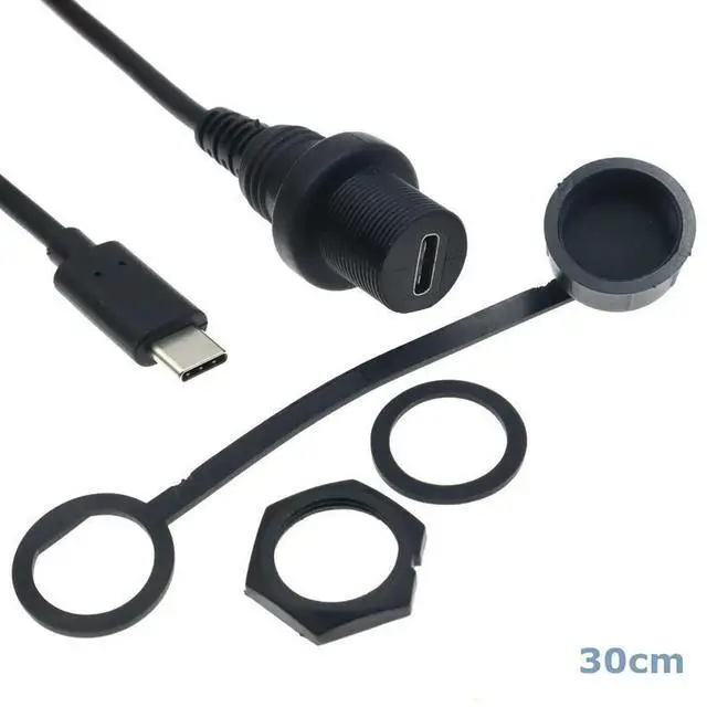 Main image of WRIARICH 30cm USB Type C 2.0 Male to Female Car Flush Mount Dash Waterproof Extension Cable for Car, Motorcycle,Truck Dashboard-Black (US