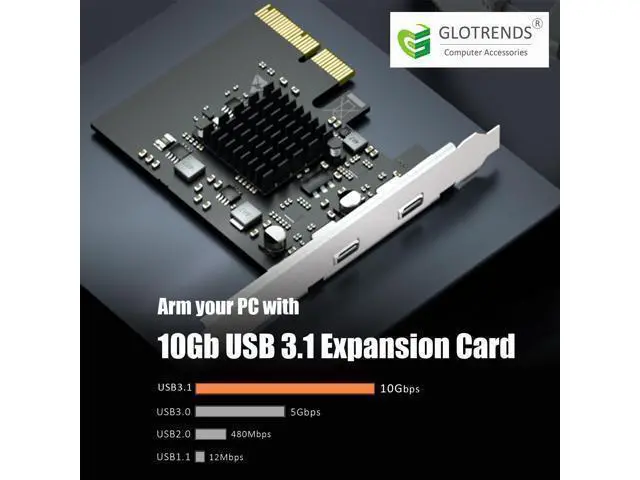 Alt view image 2 of 7 - WRIARICH Vszerda U3142C 2-Port 10Gb USB 3.1 Gen2 Type-C to PCIE X4 Expansion Card with ASM 3142 Chip, Regular and Low-profible Bracket
