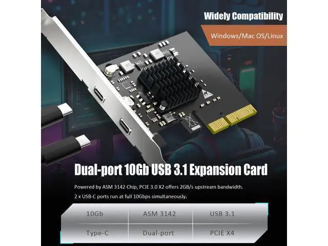 Alt view image 3 of 7 - WRIARICH Vszerda U3142C 2-Port 10Gb USB 3.1 Gen2 Type-C to PCIE X4 Expansion Card with ASM 3142 Chip, Regular and Low-profible Bracket